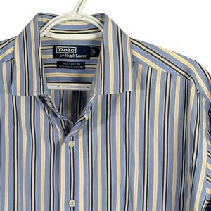 Polo Ralph Lauren Westerton Button Up Shirt Mens L Blue Two-Ply Cotton Striped